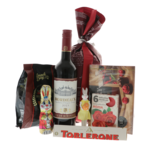 Coș cadou Paște Sweet Bunny – coș festiv cu vin Bordeaux, cozonac, dulciuri și iepuraș decorativ 6