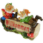 Decoration with garden dwarfs Willkommen