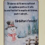 Felicitare Craciun lemn cu suport Om zapada 2