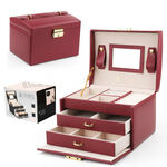 Dark Red Jewelry Box with 2 Drawers 2