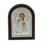 Vaulted Orthodox icon with silver Holy Family 15cm
