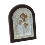 Boltozatos ortodox ikon ezüstözött Szent Családdal 15cm 2