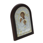Vaulted Orthodox icon with silver Holy Family 15cm 3