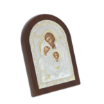 Vaulted Orthodox icon of the Holy Family with silver 19cm 3