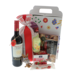 Pachet cadou Paște Red Easter – coș cadou premium cu vin roșu, cozonac și dulciuri