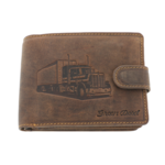 Men's brown natural leather wallet with truck