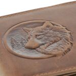 Men's wallet natural leather brown embossed wolf 10x12cm 3