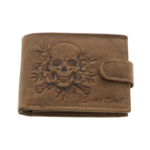 Portofel Craniu din piele naturală maro cu capsă și RFID – Portofel bărbați personalizabil 2