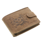 Portofel Craniu din piele naturală maro cu capsă și RFID – Portofel bărbați personalizabil