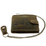 Brown leather wallet with RFID motorcycle chain 2