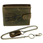 Brown leather wallet with RFID motorcycle chain 3