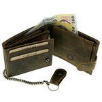 Brown leather wallet with RFID motorcycle chain 7