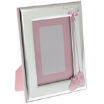 Silver photo frame for girls pink boots 17cm