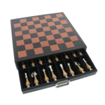 Exkluzív sakk bőr doboz fiókos fa-réz figurákkal 40cm 6