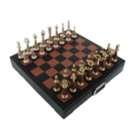Exkluzív sakk bőr doboz fiókos fa-réz figurákkal 40cm 2
