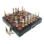 Exkluzív sakk bőr doboz fiókos fa-réz figurákkal 40cm 3
