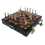 Exkluzív sakk bőr doboz fiókos fa-réz figurákkal 40cm 4