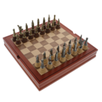Exclusive chess in a wooden box with wooden and metal medieval figurine pieces 37cm 2