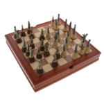 Exclusive chess in a wooden box with wooden and metal medieval figurine pieces 37cm