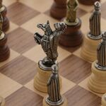 Exclusive chess in a wooden box with wooden and metal medieval figurine pieces 37cm 6