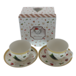 Set of 2 porcelain cups and saucers Christmas tree 260ml 2