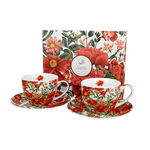 Set of 2 porcelain cups and plates with red flowers Felicity 250ml