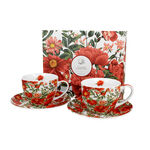 Set of 2 porcelain cups and plates with red flowers Felicity 250ml 1