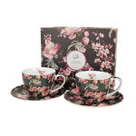 Set of 2 Noemi Black porcelain cups and plates 250ml 1