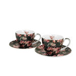 Set of 2 Noemi Black porcelain cups and plates 250ml 2