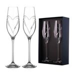 Set of 2 crystal heart Diamante champagne glasses