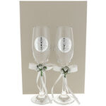 Set of 2 golden wedding champagne glasses