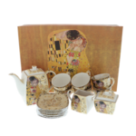 21 darabos Klimt Kiss Krém porcelán teáskanna és csészék készlete 1