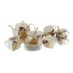21 darabos Klimt Kiss Krém porcelán teáskanna és csészék készlete 2