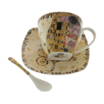 21 darabos Klimt Kiss Krém porcelán teáskanna és csészék készlete 7