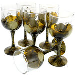 Set of 6 Wine Glasses Hand Painted Brown