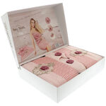 Bath Set with Pink Towels and Slippers 1