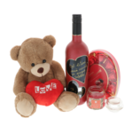 Gift set with teddy bear and personalized bottle