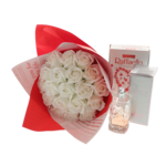 Set Cadou Femei cu Buchet de Trandafiri Albi, Parfum Yes Woman și Praline Raffaello 2