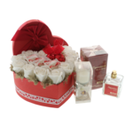 Set Cadou Femei „Dragoste” cu Parfum – Aranjament Floral cu Trandafiri de Săpun, Ciocolată și Lumânare