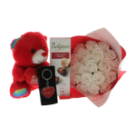 Set cadou Te Iubesc cu Ursuleț, Buchet Trandafiri, Breloc inima si Praline 2