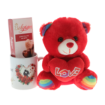 Set cadou Valentine's cu Cană Personalizată, Ursuleț roșu și Praline