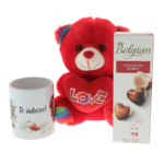 Set cadou Valentine's cu Cană Personalizată, Ursuleț roșu și Praline 2
