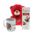 Set cadou Valentine's cu Cană Personalizată, Ursuleț roșu și Praline 3