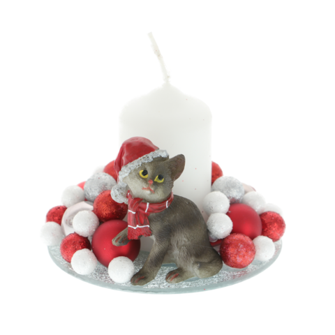 Karácsonyi asztaldisz cicás gyertyával 10cm