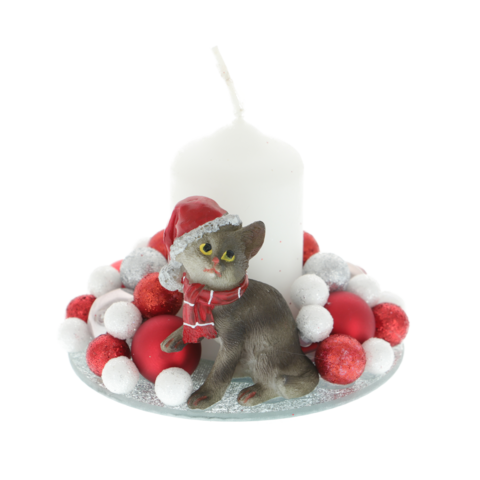 Christmas arrangement with cat candle 10cm