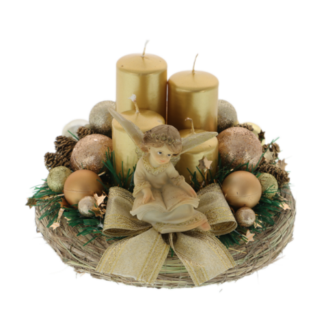 Christmas arrangement golden angel 4 candles 20cm