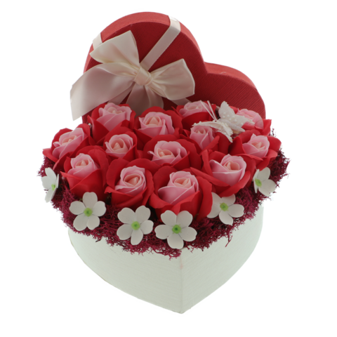 Aranjament floral trandafiri sapun inima rosie 20cm