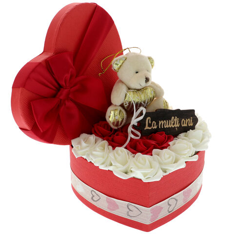 Arrangement of roses with teddy bear 20 cm