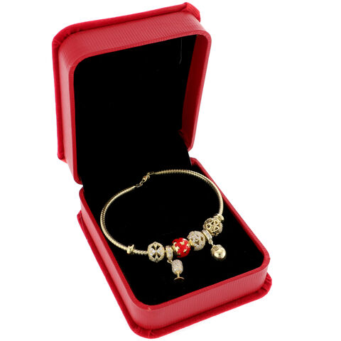 Silver Bracelet Gold Charms Red Lady