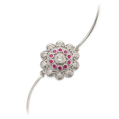 Pink Flower Silver Bracelet